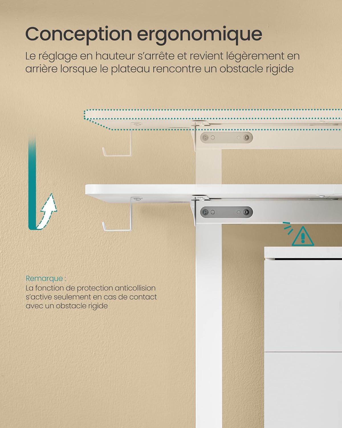 SONGMICS - bureau électrique assis-debout, 120x60 cm, mémoire 4 hauteurs, blanc, LSD132W01