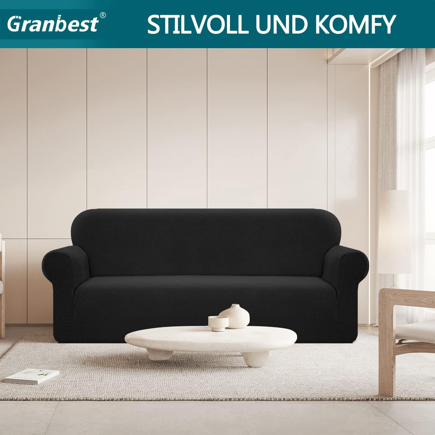 Granbest - Housse canapé stretch 4 places - imperméable, antidérapante, spandex, noir