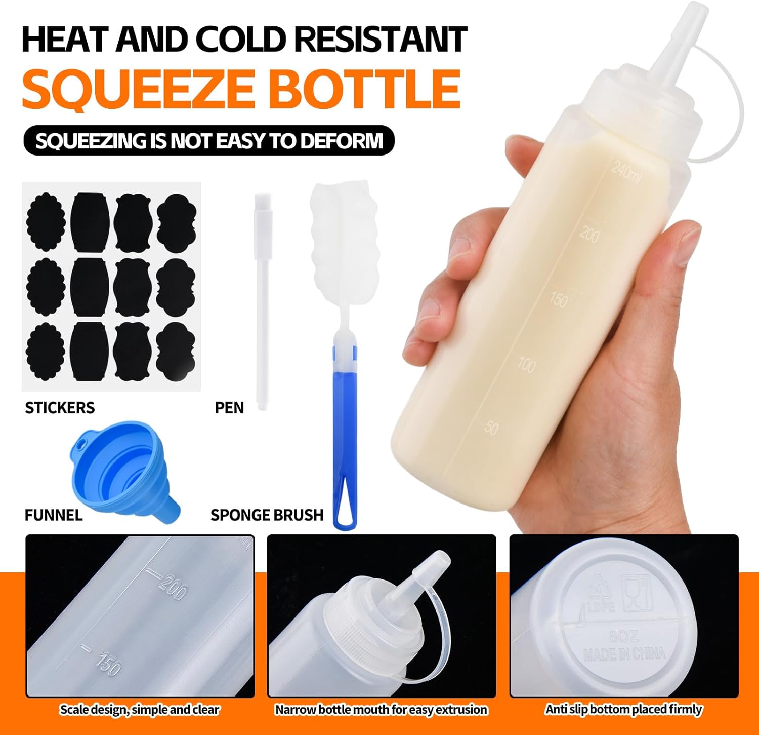 Bouteilles à presser - lot de 4 - 250 ml - plastique alimentaire, multifonction