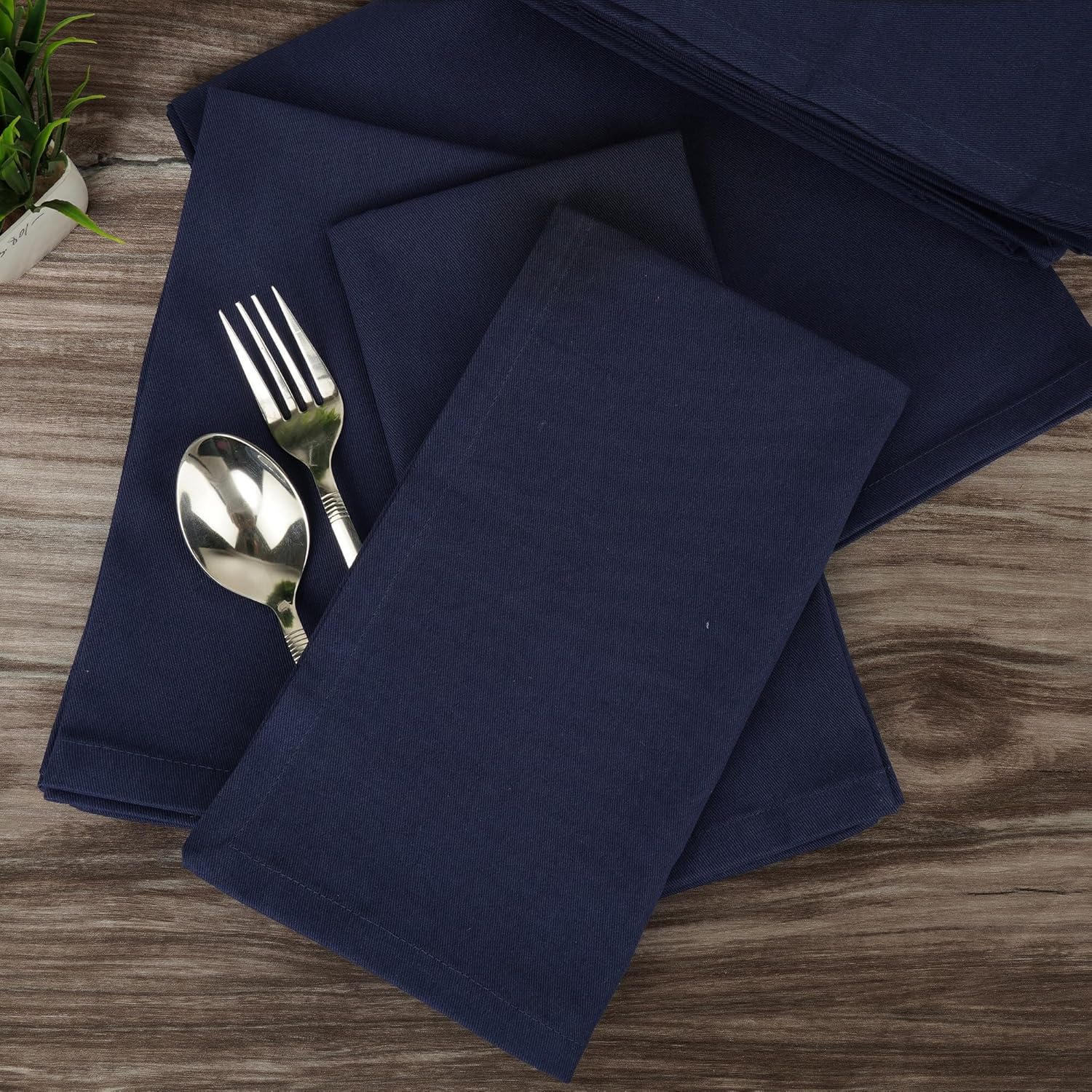 Sweet Needle - Paquet de 12 serviettes, 45x45 cm, coton épais, coins arrondis, Marine