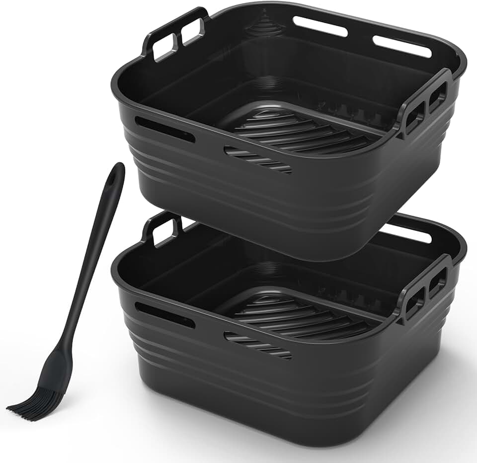 Alyvisun - Moules silicone airfryer carré, 2 pièces, pinceau inclus, compatible micro-ondes et four, noir