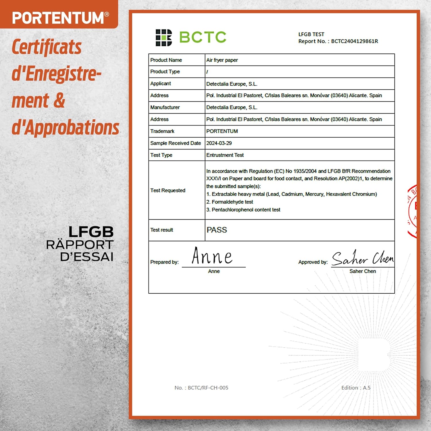 PORTENTUM - Papier cuisson air fryer - 20×24 cm, 100 pièces, BPA free, pour friteuse 5–8L