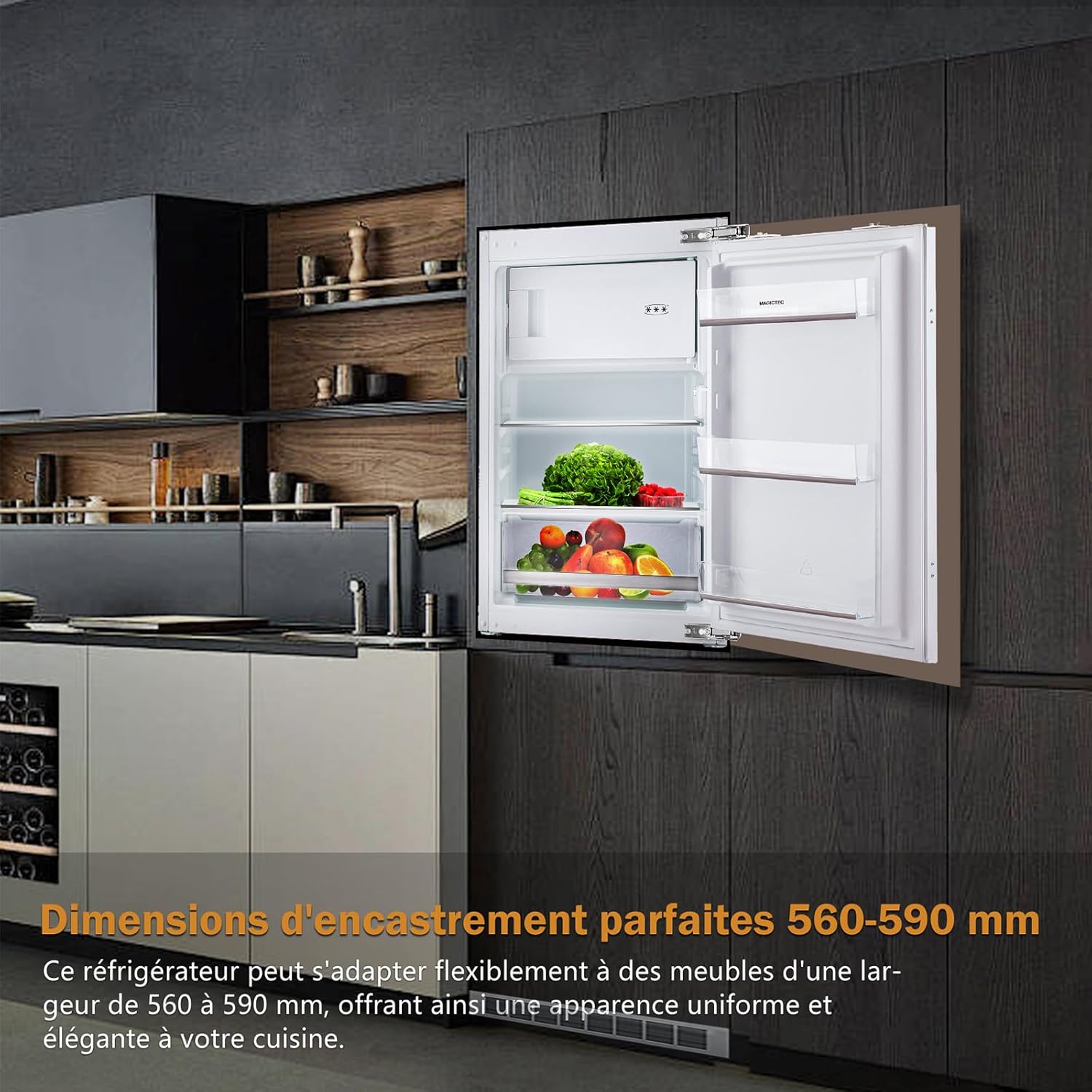 magictec - Réfrigérateur encastrable 118L, niche 88cm, poignée modulable