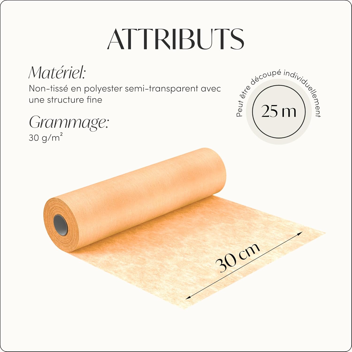 100%Mosel - Chemin de table décoratif - 30x2500cm - tissu non tissé, abricot-pêche