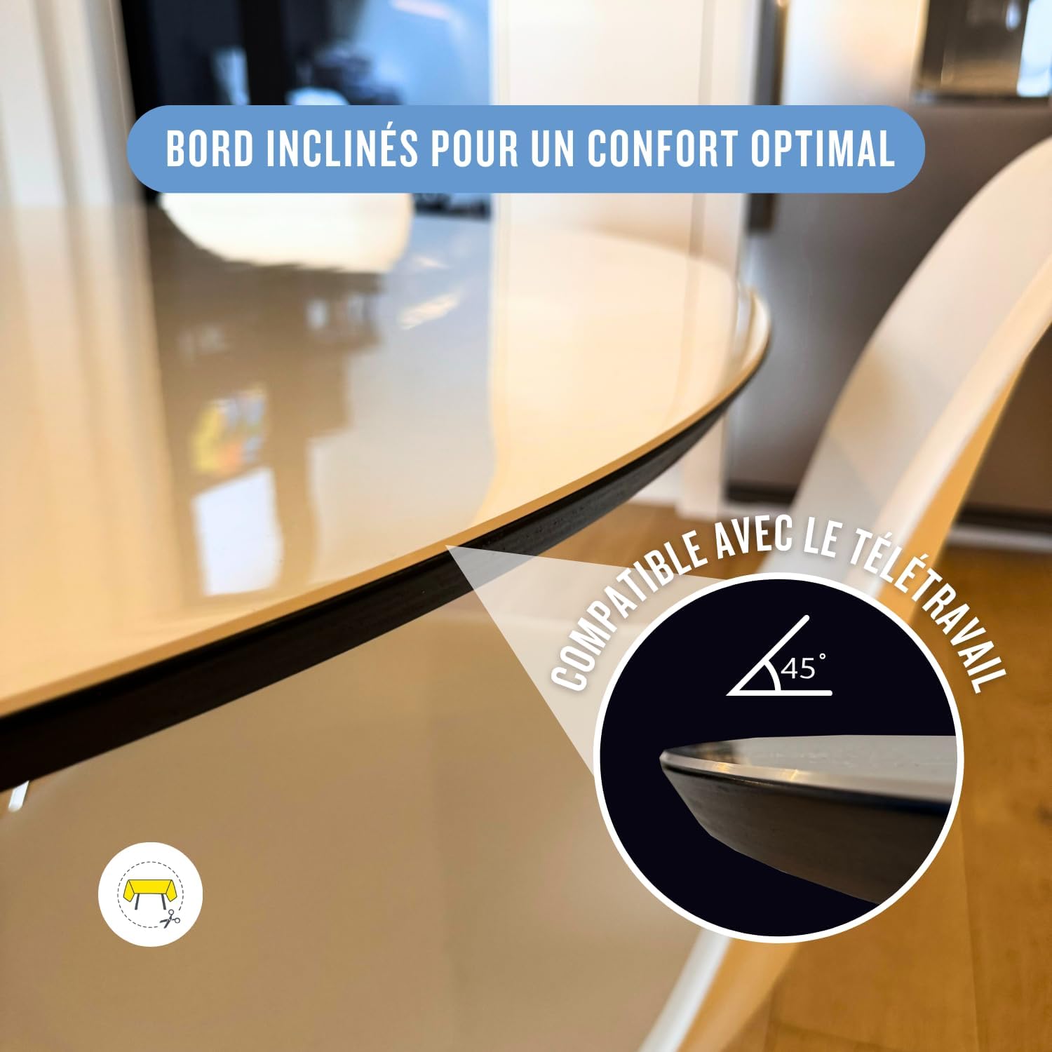 Nappe transparente ronde 165 cm - PVC 2mm, bords inclinés, anti-tache