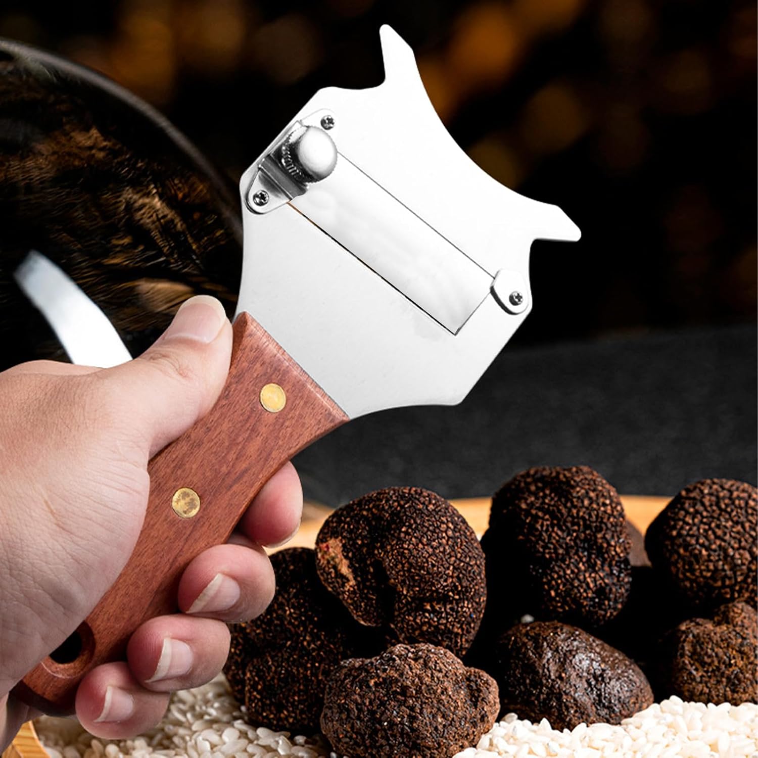 Coupe Truffe - trancheuse réglable inox/bois - multifonction