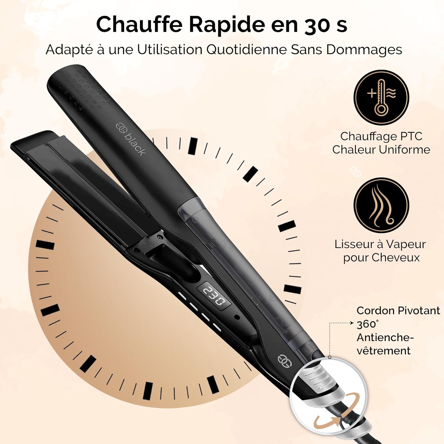 Golden Goods - Steampod Pro - lisseur ionique vapeur, céramique, 230°C