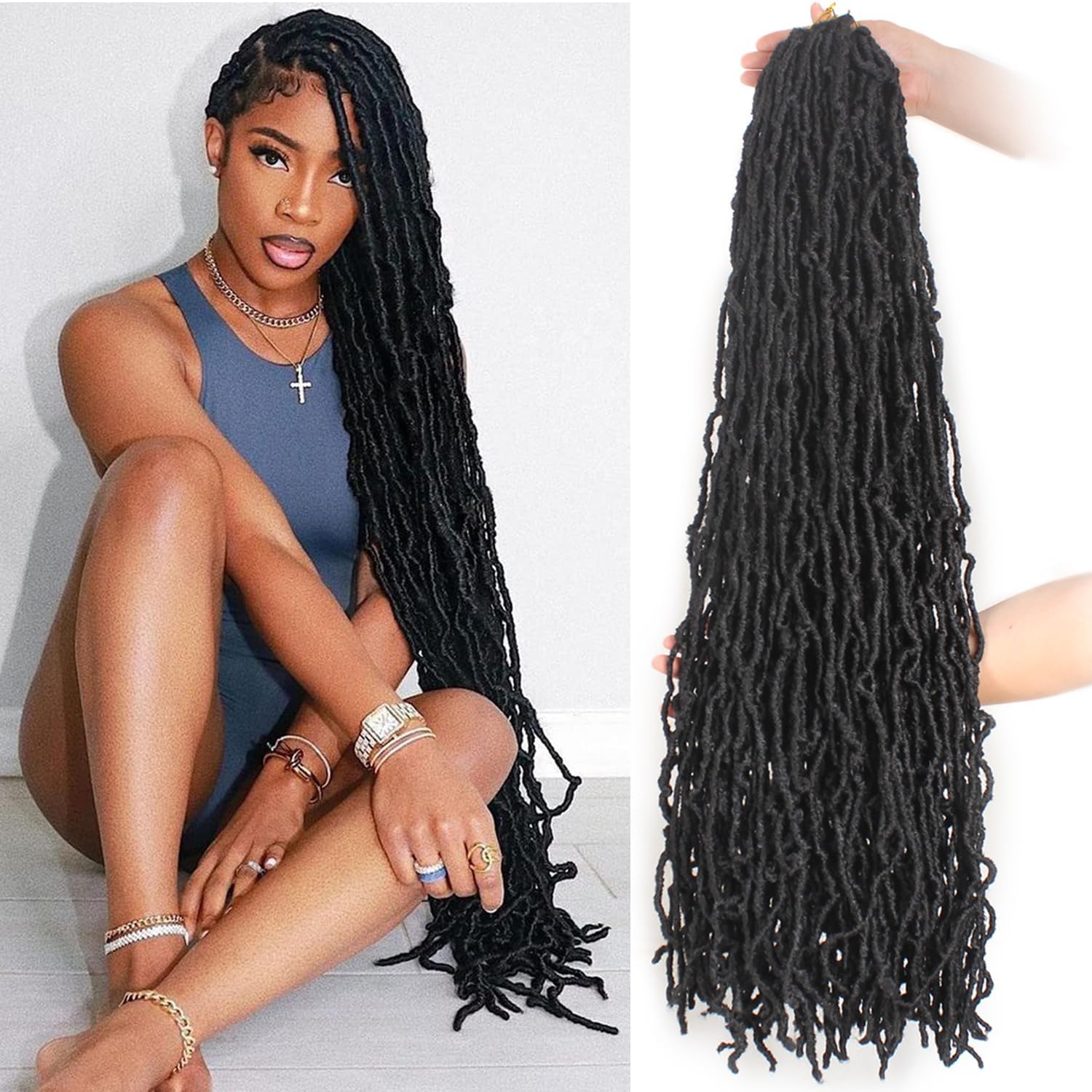 Xtrend - 7 Packs Nu Faux Locs - 30 pouces - long, brun foncé, pré-bouclé