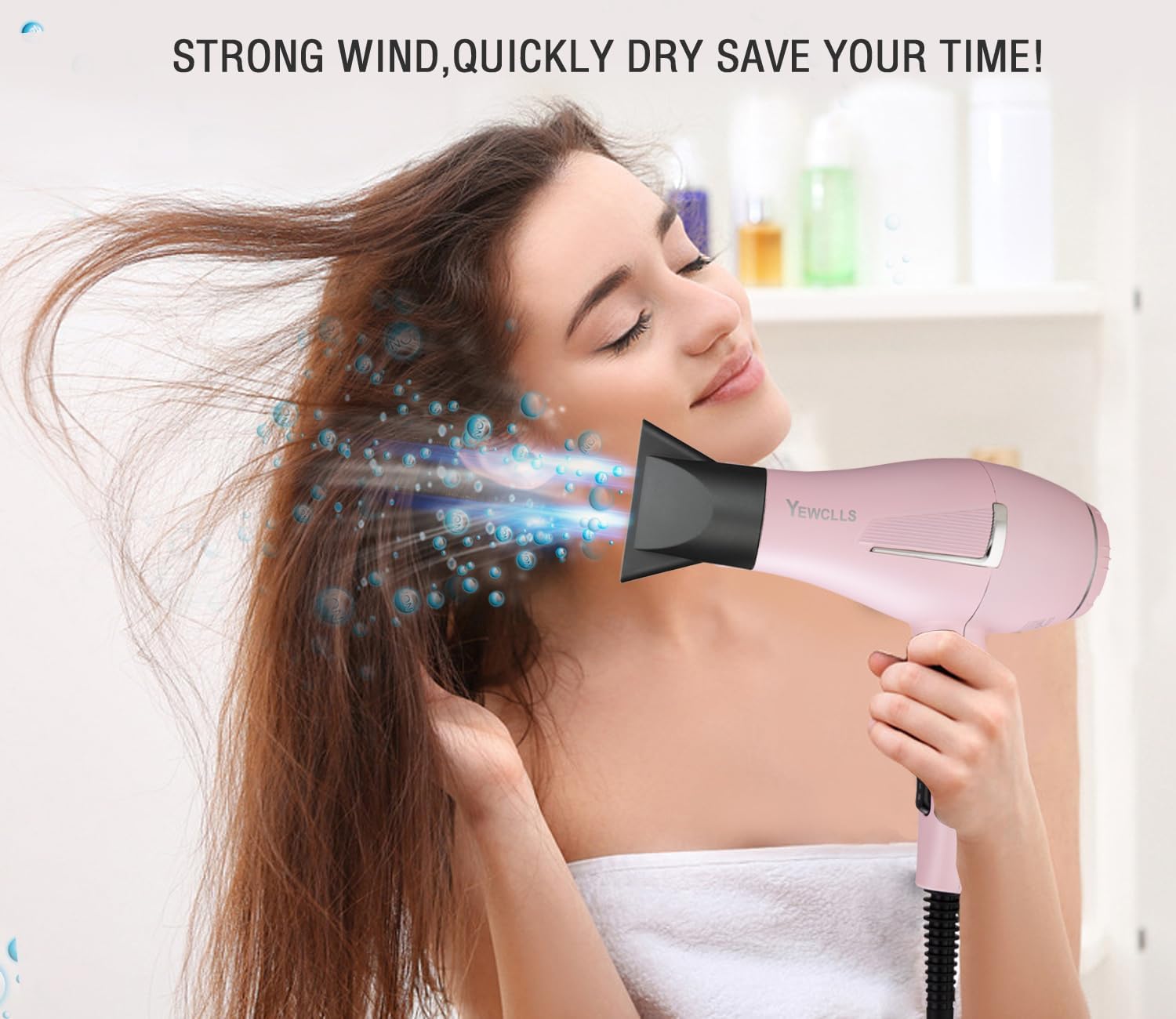 Sèche-cheveux ionique - Salon séchage rapide 2100W - 2 concentrateurs, 4 peignes, 1 diffuseur, bouton froid