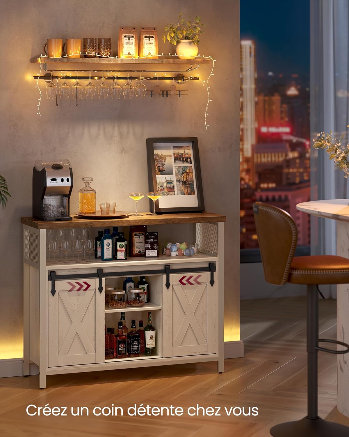 VASAGLE - Buffet cuisine rustique, 100x33x80cm, 2 portes coulissantes, LSC092W01