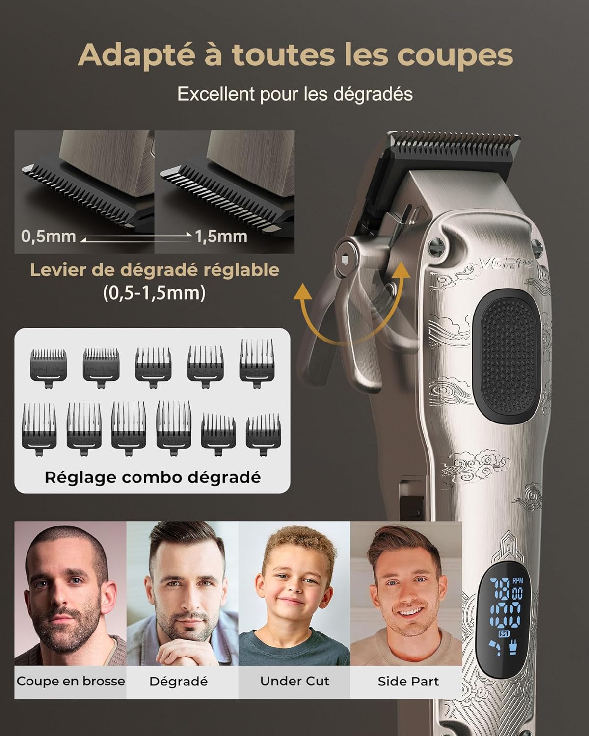 Tondeuse cheveux homme - kit professionnel sans fil - coupe précise, boîte d'emballage