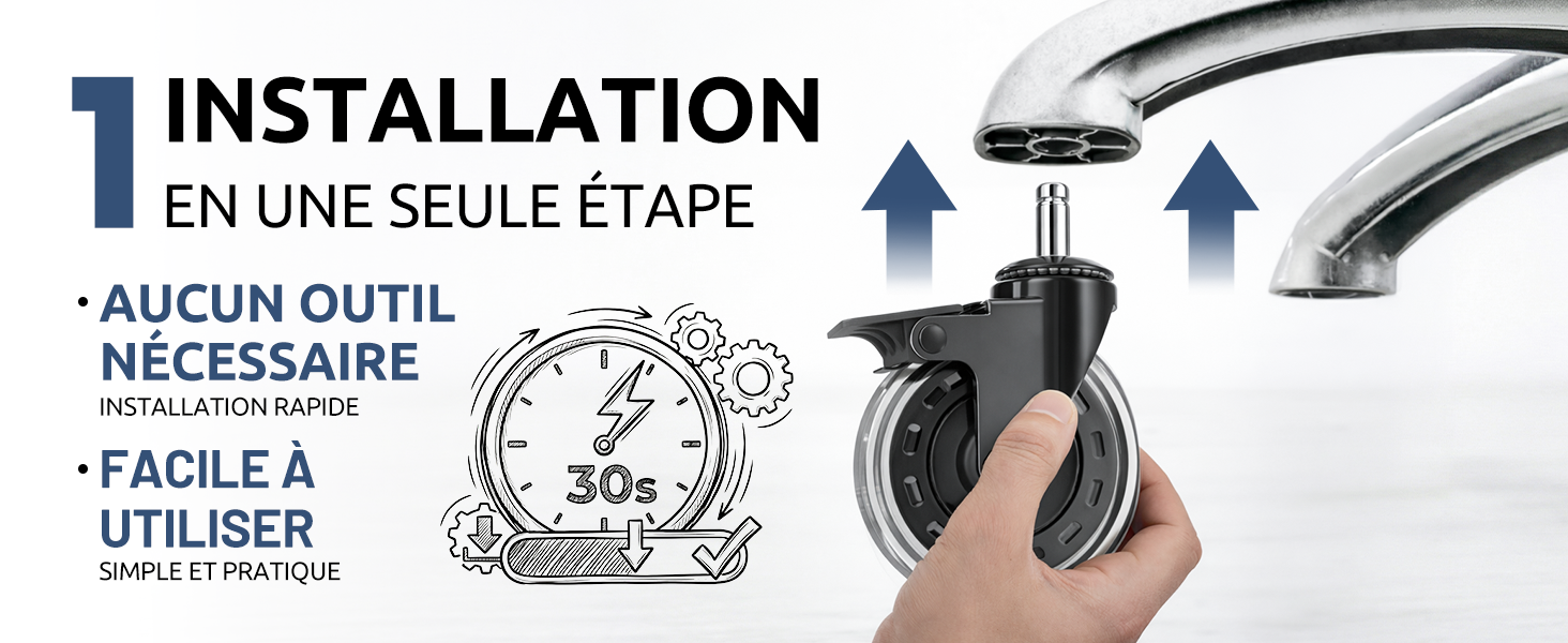 Le texte indique « INSTALLATION » avec « EN UNE SEULE ÉTAPE ». Guide d'installation du produit présentant des schémas étape par étape avec des instructions en français.