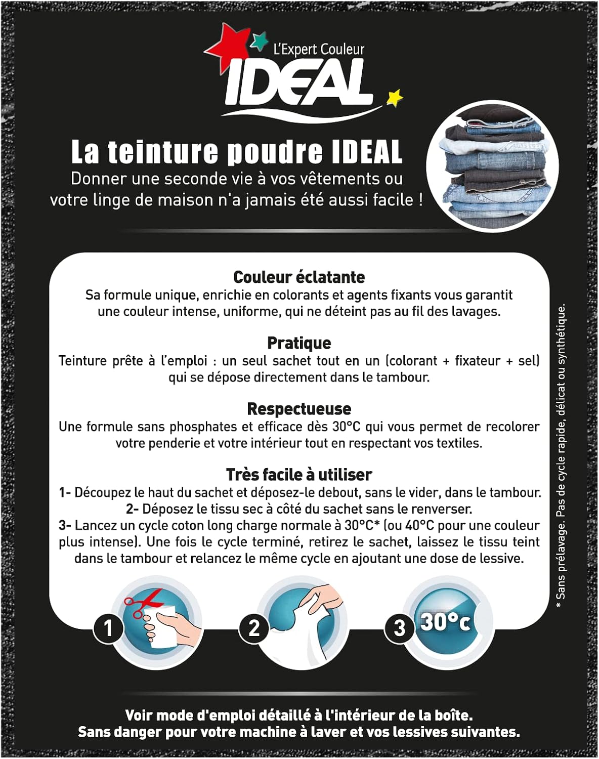 Ideal - Teinture Textile Tout en un - 350g - teinture jean noire