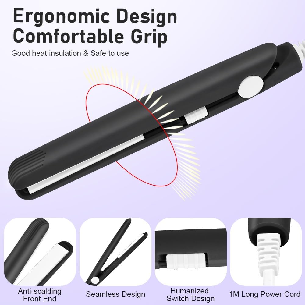 LOPHE - Mini lisseur boucleur 2 en 1, 110-220V, chauffe rapide, idéal tous cheveux, noir