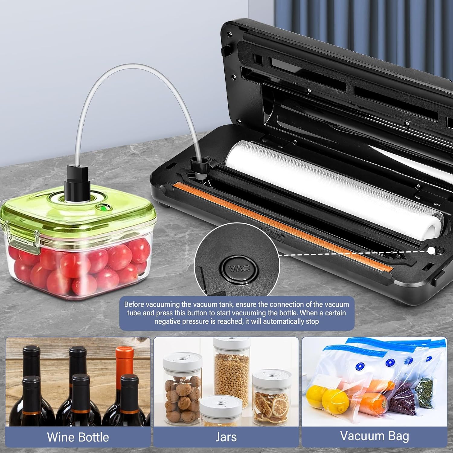 Machine sous vide alimentaire - 8-en-1, coupeur intégré - 80KPA, 10 sacs, argenté