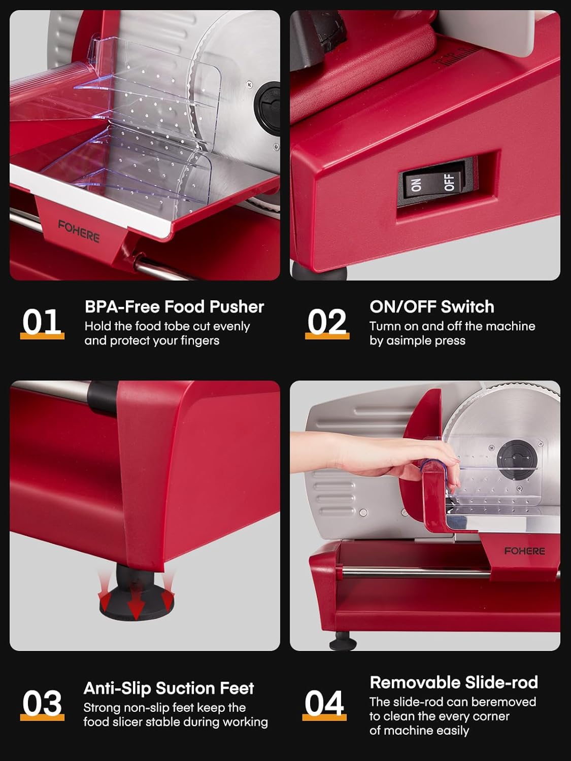 Trancheuse électrique - 250W, 19cm, 3 lames, épaisseur réglable, sécurité