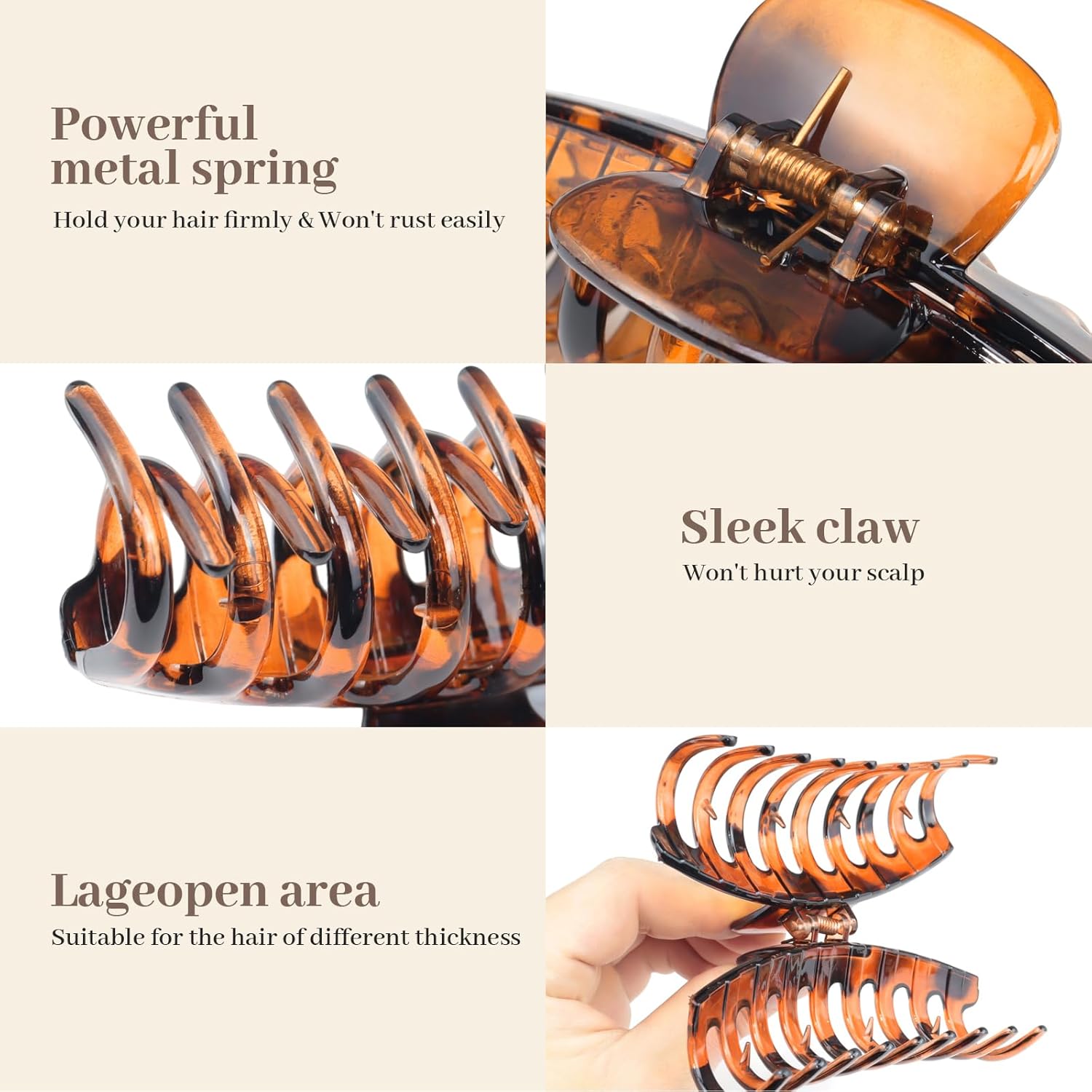 Kavya - 8 pinces grandes 10.5cm - antidérapantes cheveux épais femme