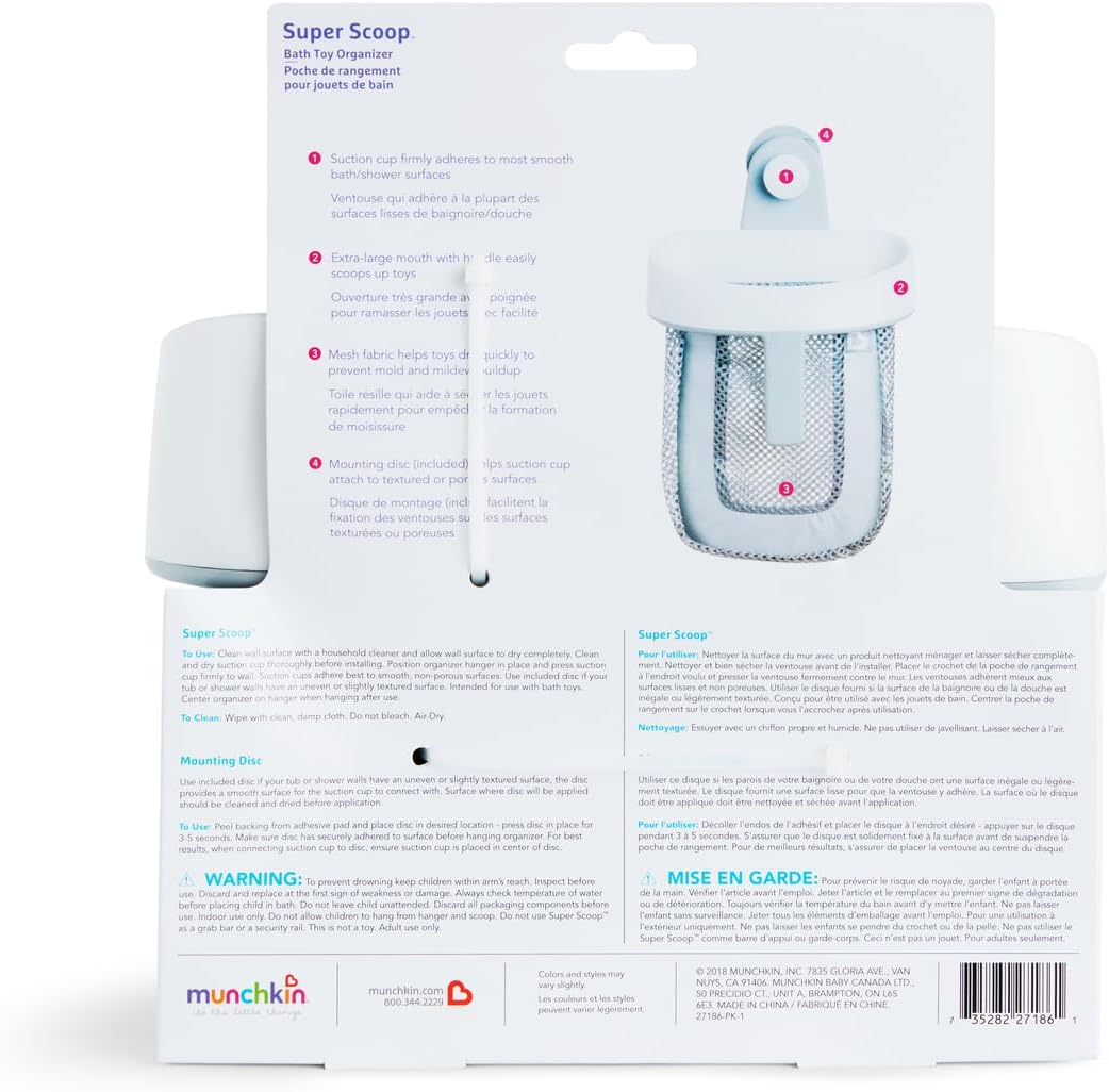 Munchkin - Super Scoop - panier et filet amovible - rangement jouets bain