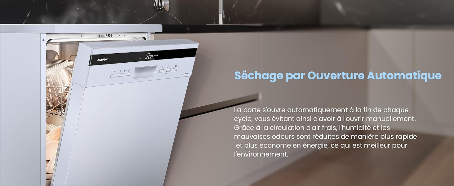 Le texte indique « Séchage par Ouverture Automatique ». Gros plan de ce qui semble être du texte sur un produit ou un manuel d'instructions.