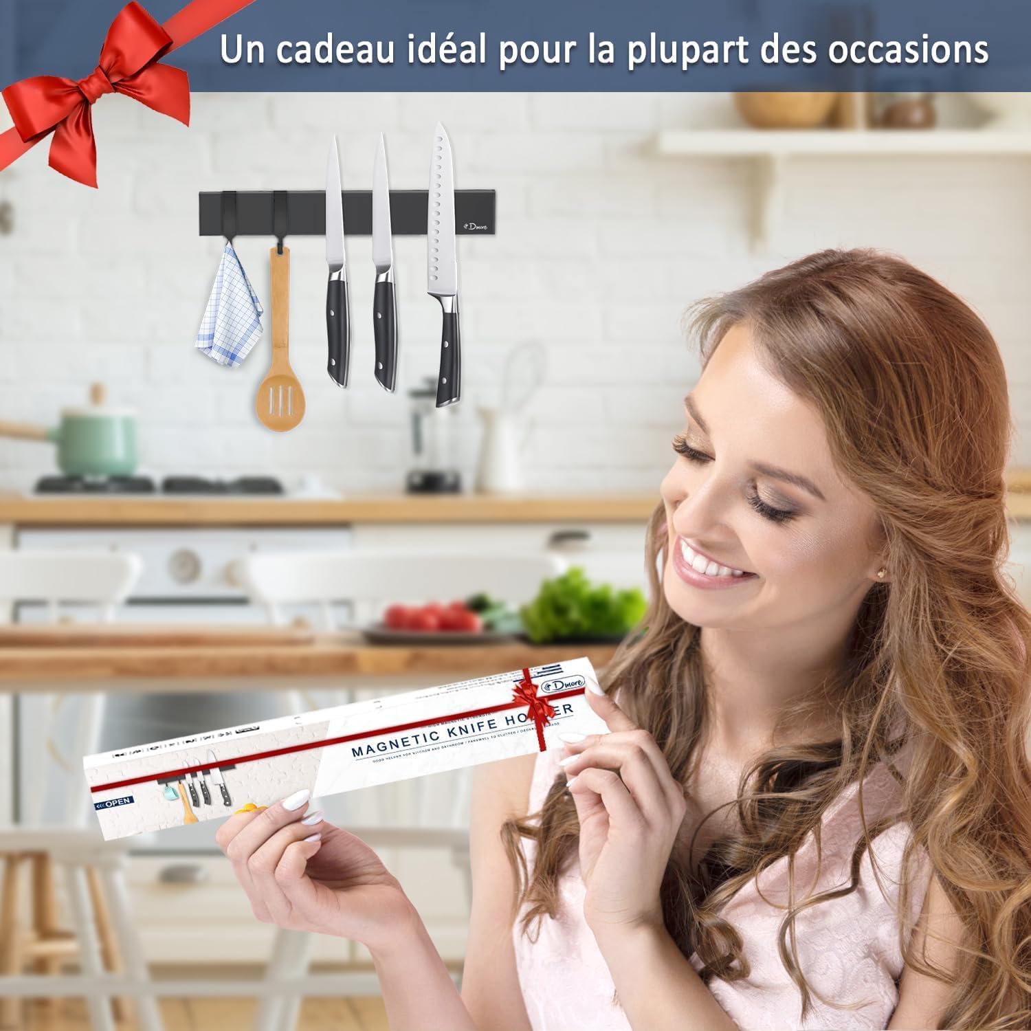 Dmore - barre magnétique série 30 cm - support puissant, 2 crochets, montage adhésif ou vis