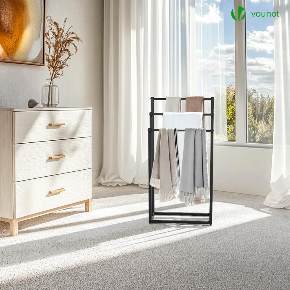 VOUNOT - porte-serviettes 3 niveaux métal, noir, stable et compact