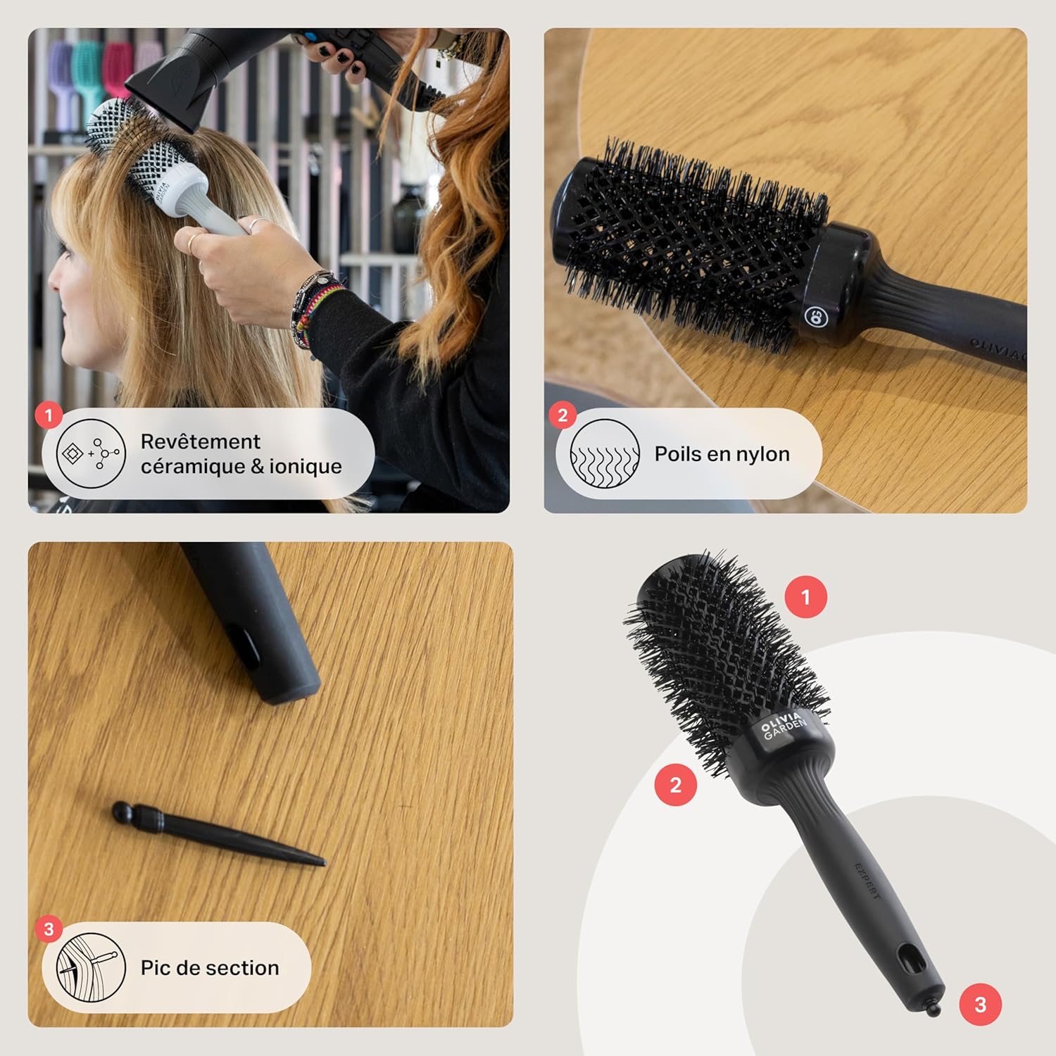 Olivia Garden – Expert Blowout Shine – Brosse ronde céramique antistatique, brushing brillant et sans frisottis