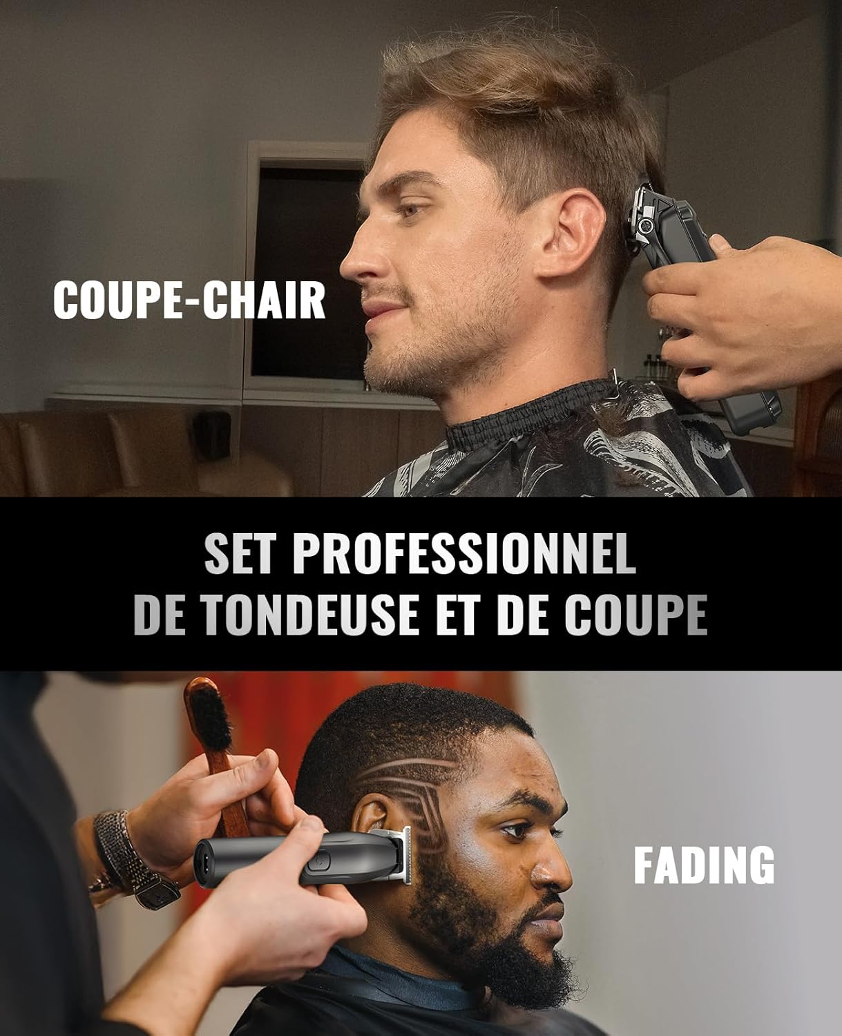 Tondeuse à cheveux - set professionnel IPX7, waterproof, barbe, cheveux, noir