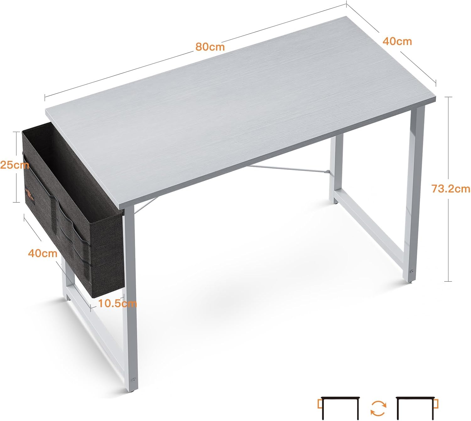 ODK - Petit bureau d'ordinateur - 80x40cm - blanc, table d'étude
