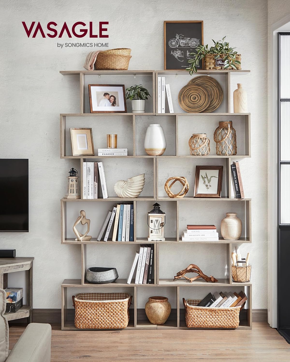 VASAGLE - étagère 6 niveaux, 24x70x191,6 cm, séparateur, rangement, LBC061M01