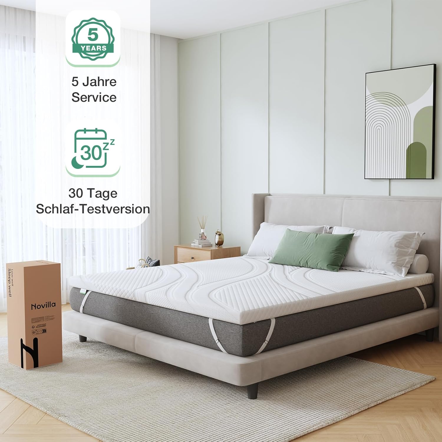 Novilla - Surmatelas Gel Série - 140x200 cm - Mousse mémoire, doux, antidérapant, lavable