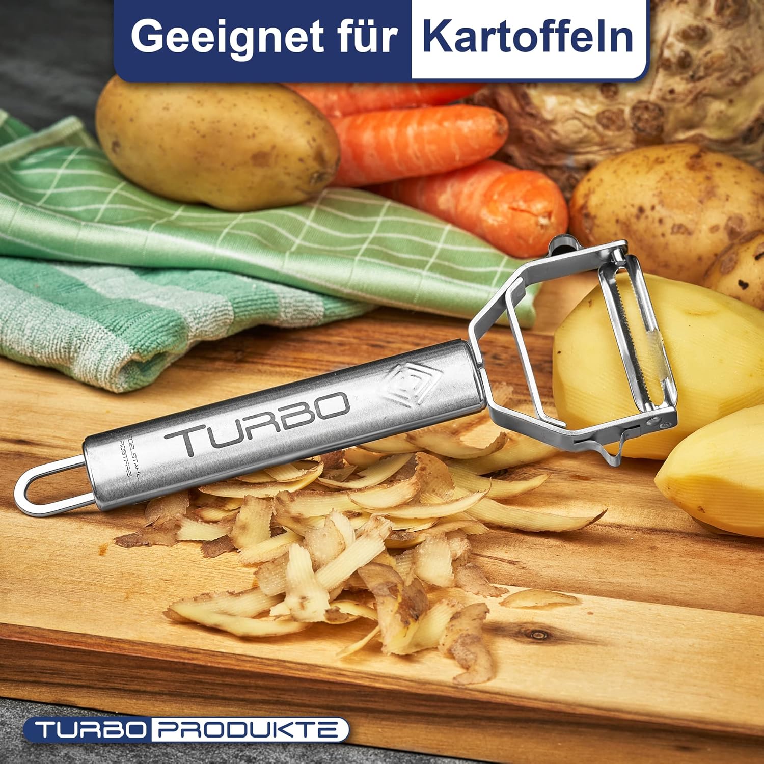 Turbo Produkte - Éplucheur inox 3en1 gauchers/droitiers - Lame pendulaire