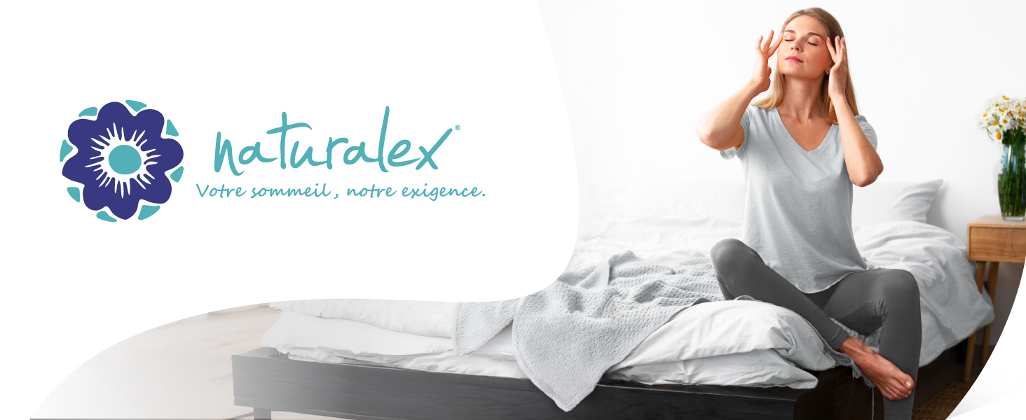 Le texte indique « insticateur ». Montre une personne assise sur un lit blanc, semblant ressentir une gêne à la tête sur un fond clair.