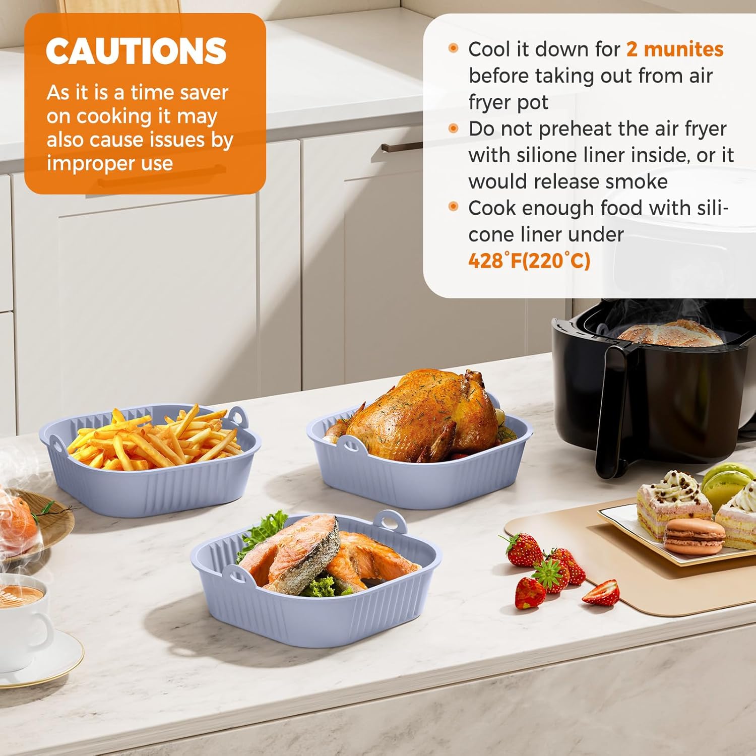 Diboniur - Moule silicone air fryer 5-8L - lot 2, réutilisable, gris/noir