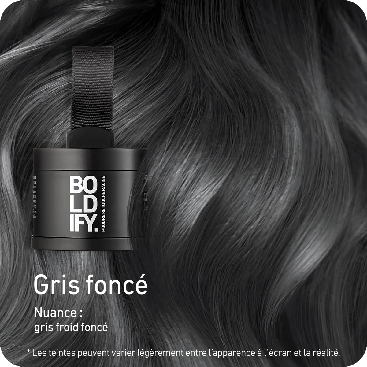 BOLDIFY - poudre de racine cheveux gris foncé 4g - retouche instantanée, camoufle cheveux gris