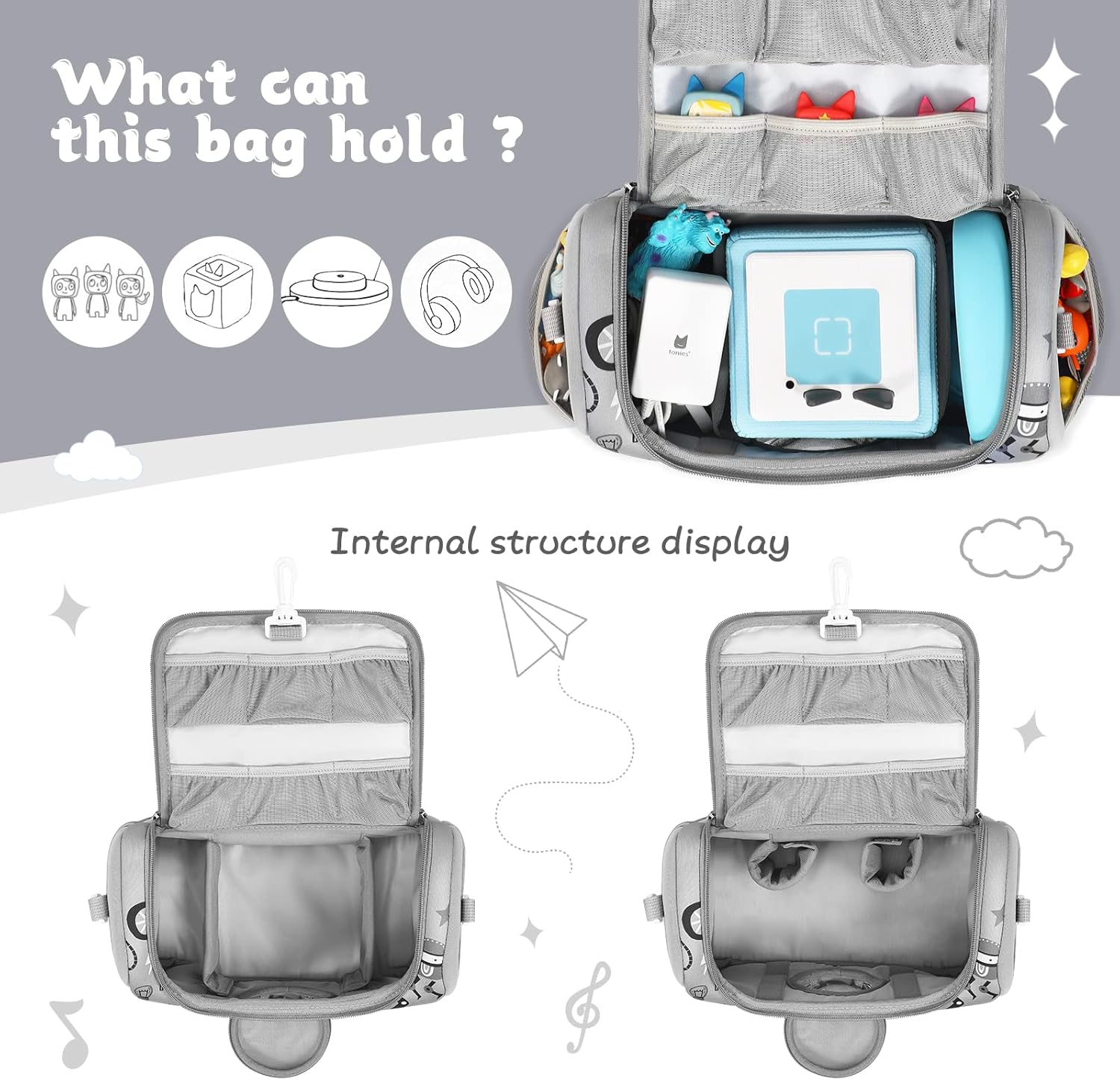 Étui de transport - kit Toniebox 1&2 - gris - range figurines et accessoires