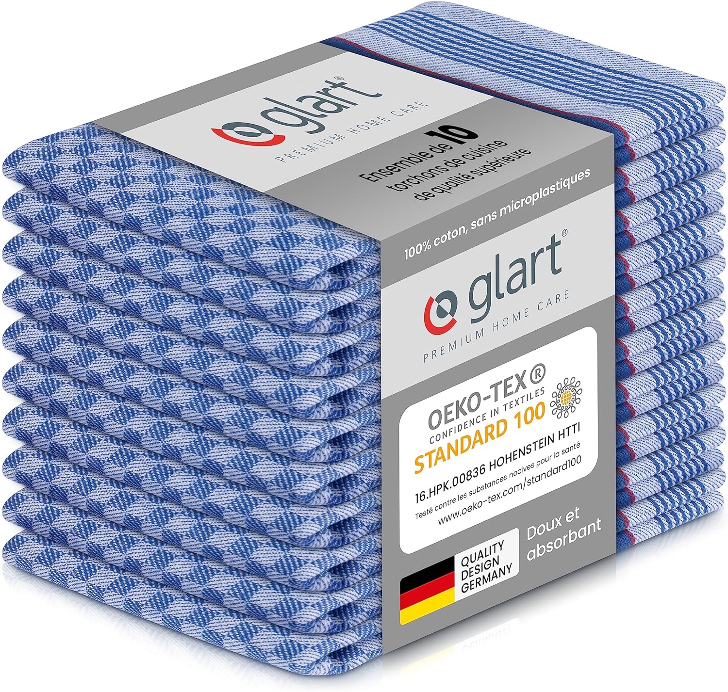 Glart - torchons 48GR - 45x90 cm - coton absorbant, pré-lavé, sans peluches