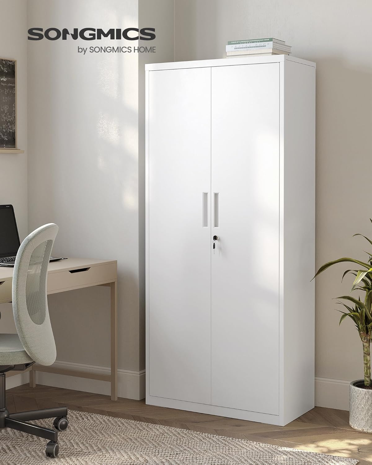 SONGMICS - meuble bureau acier, 5 niveaux, 40x80x180 cm, portes doubles, OMC015W01