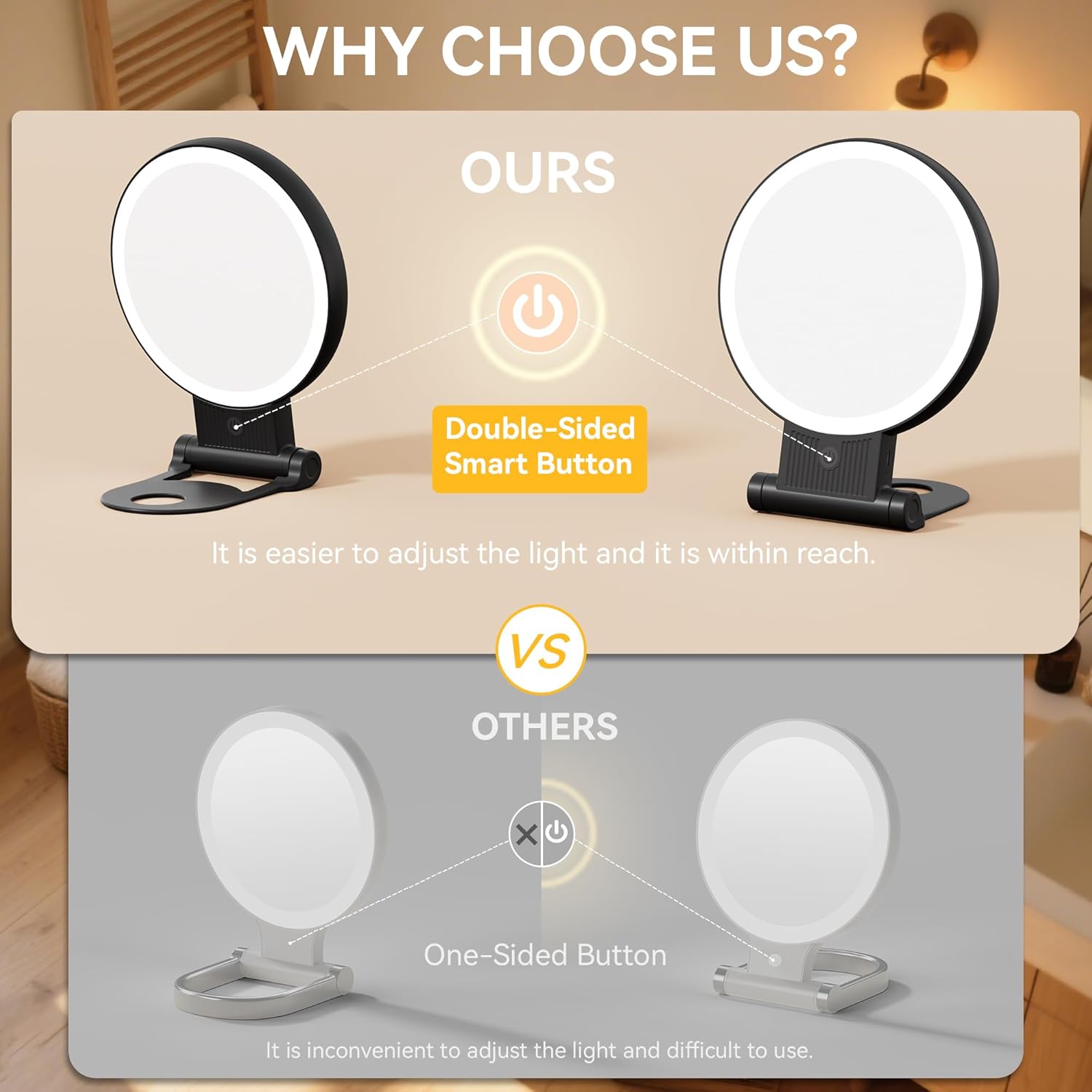 Auxmir - miroir maquillage double face, LED, 30X/1X, 2000mAh, pliable