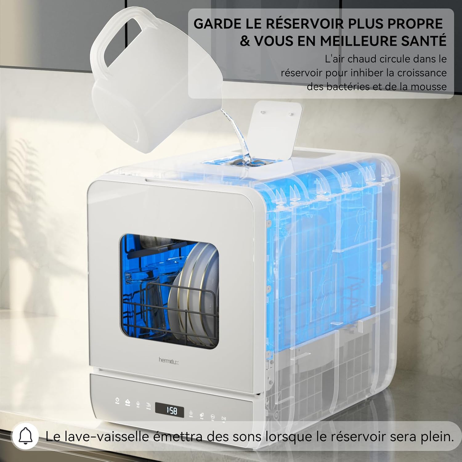 Hermitlux - Mini lave-vaisselle compact, 5 couverts, réservoir 5L, 6+1 programmes