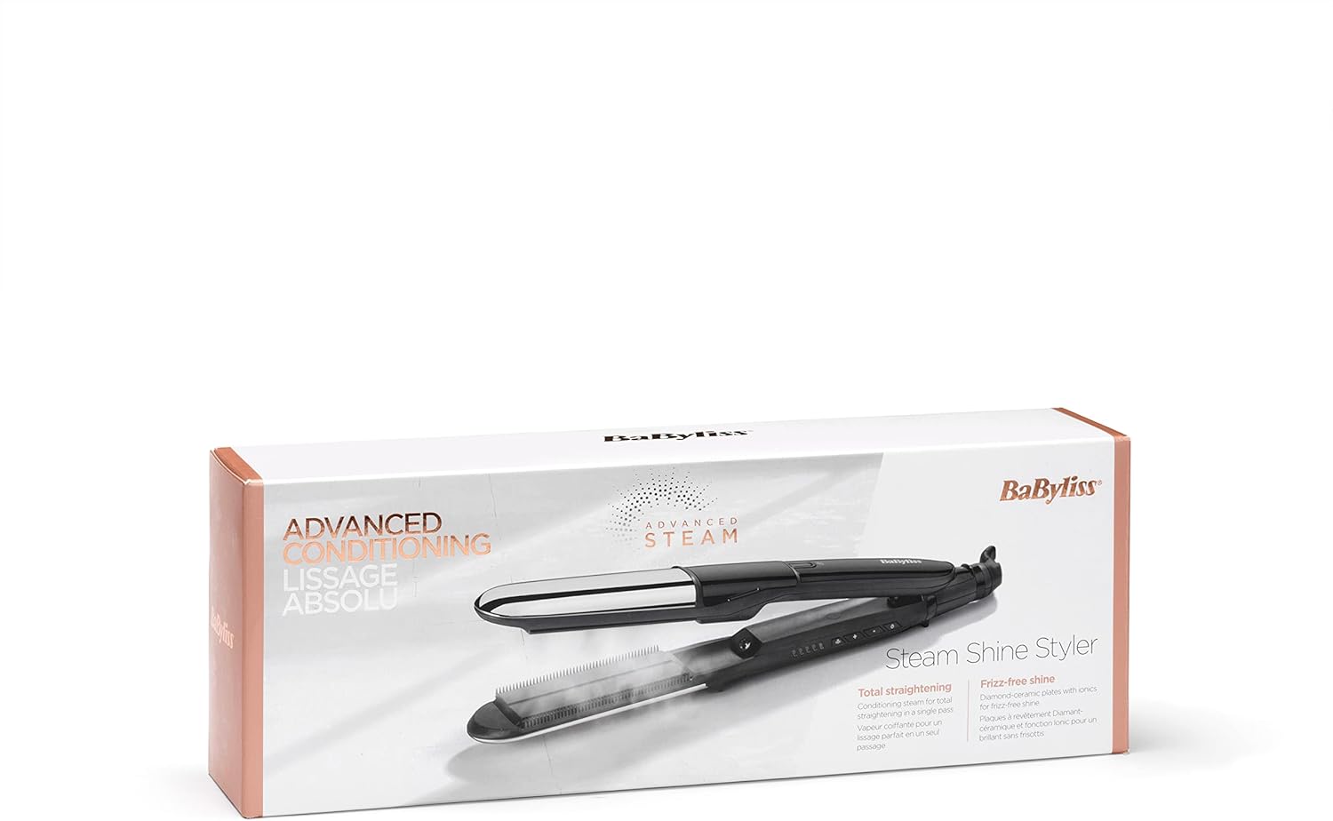 BaByliss - lisseur vapeur tourmaline-céramique XL, ionique, anti-frizz - ST496E