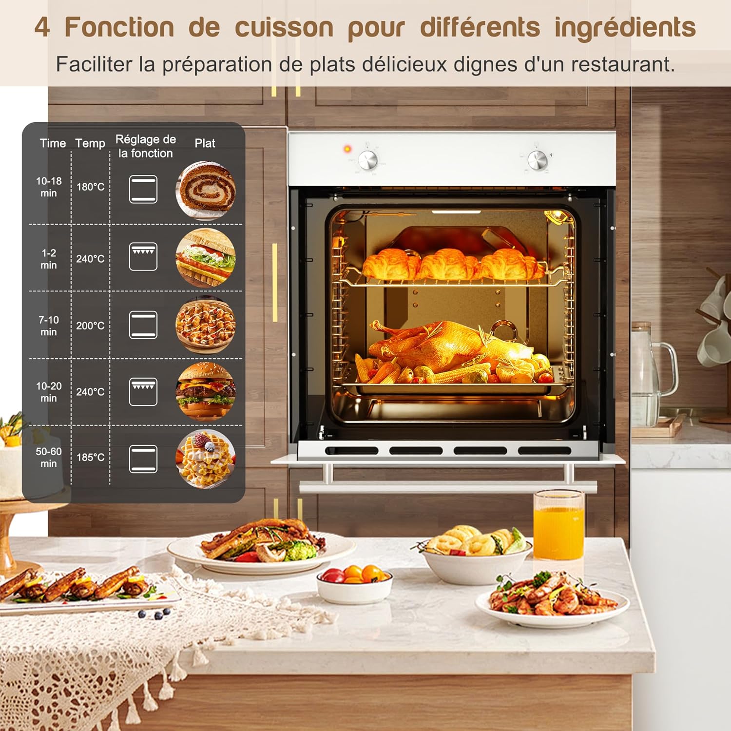 Disaenvir - four encastrable blanc 60 cm - vapeur, pizza, 65L, 3D, 4 fonctions