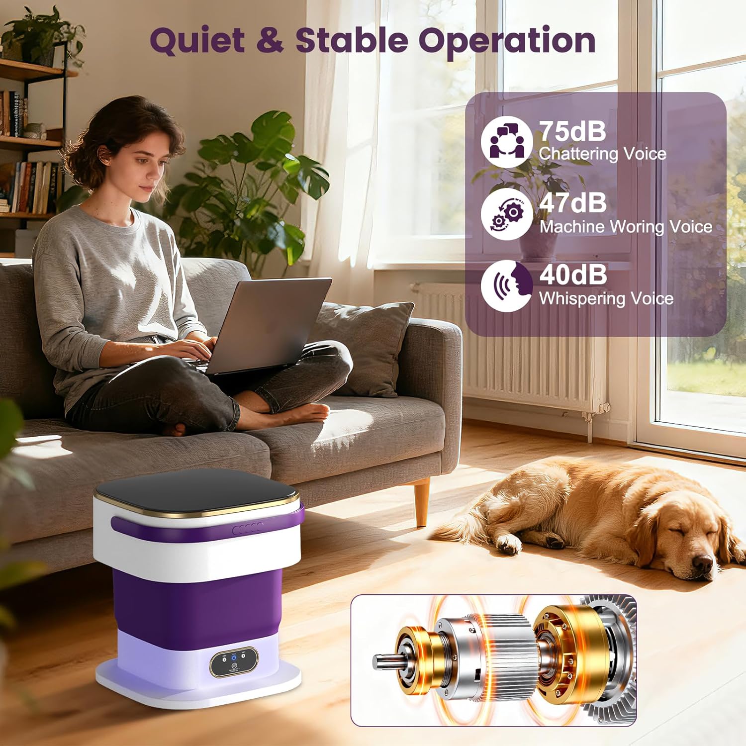 Mini Machine à Laver - 15L 2-en-1, essorage, 3 modes, portable, violet