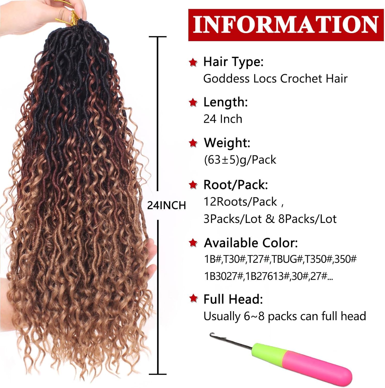 Xtrend - River 24 pouces - 3 tons, boucles mi-longues et pointes, 12 mèches, pré-bouclées - 1B3027