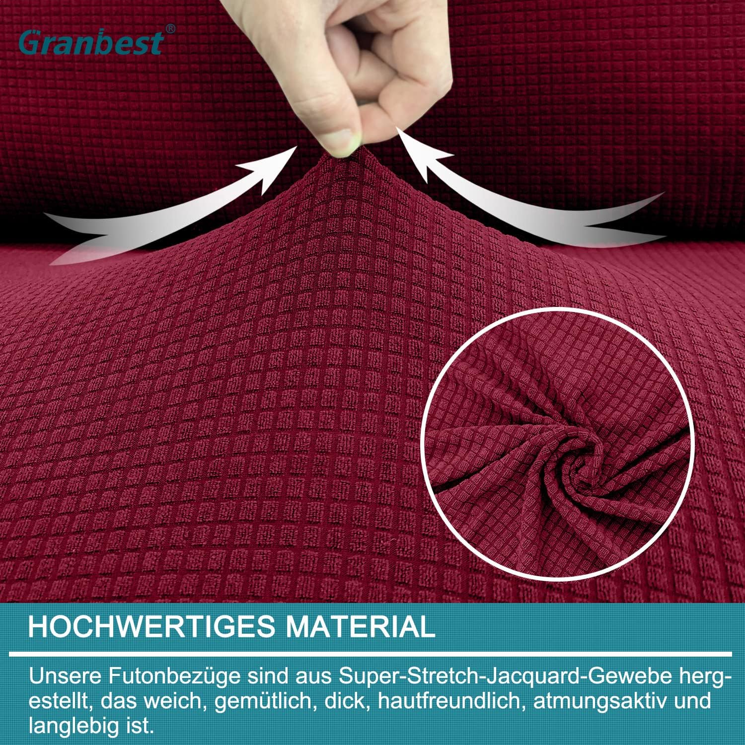 Granbest - housse futon extensible imperméable, antidérapante, rouge vin - pour canapé-lit sans accoudoirs