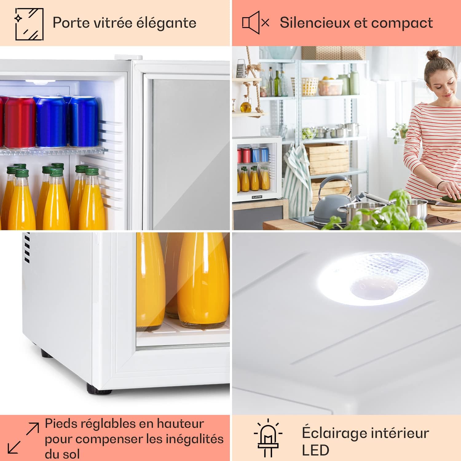 Klarstein - Mini Frigo 32L, silencieux, étagères réglables, 12-18°C