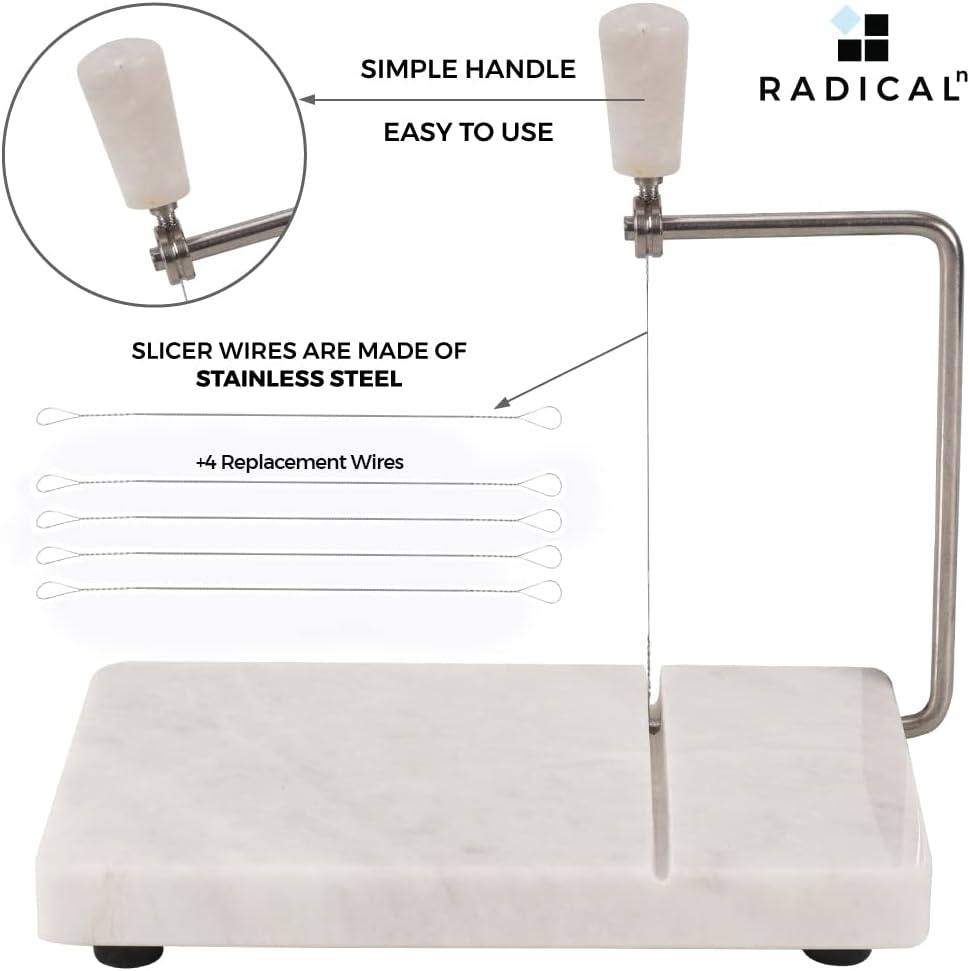 Radicaln - trancheuse à fromage marbre blanc, 20,3x12,7cm, 4 fils