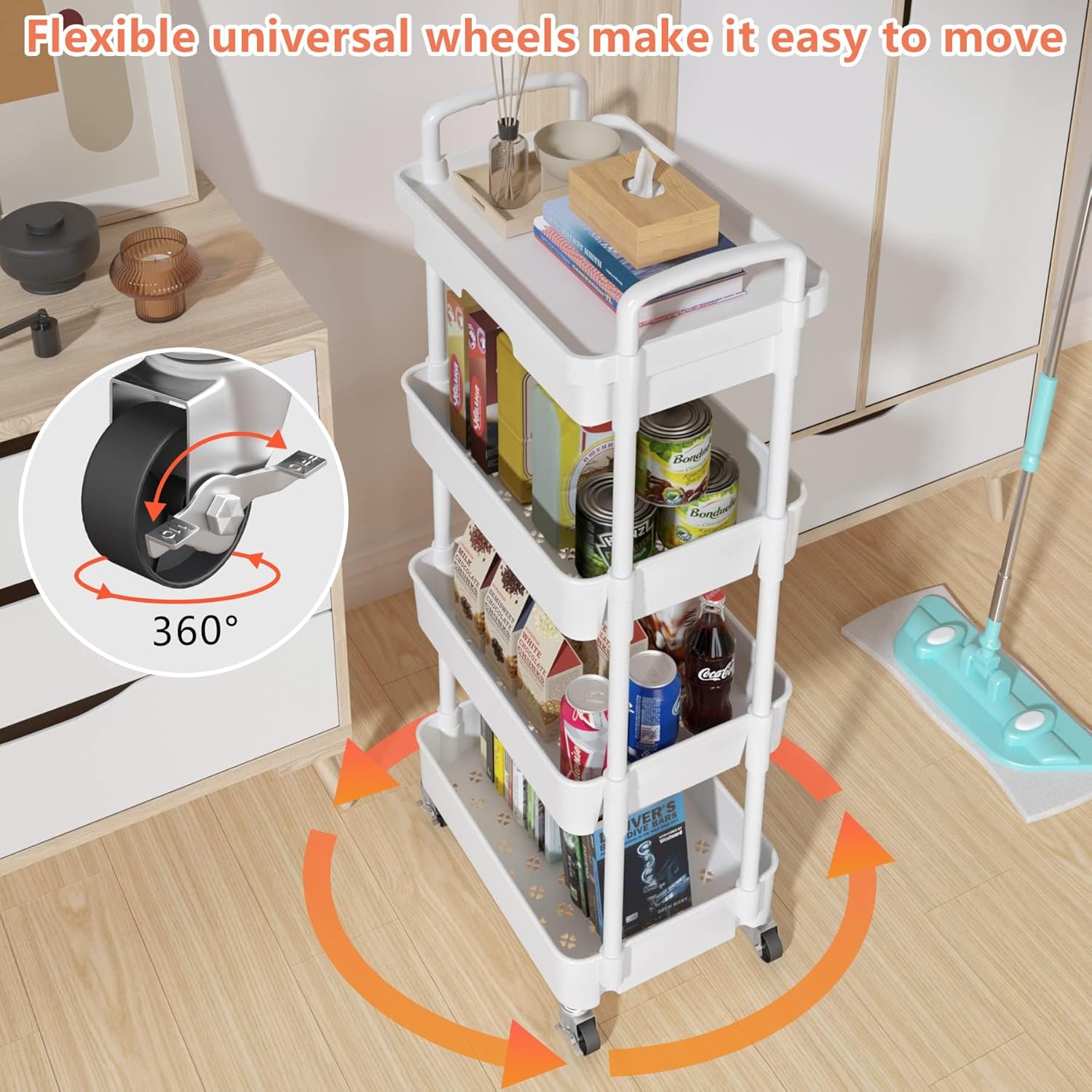 Chariot de rangement - 3/4 niveaux - à roulettes, plastique, tiroirs