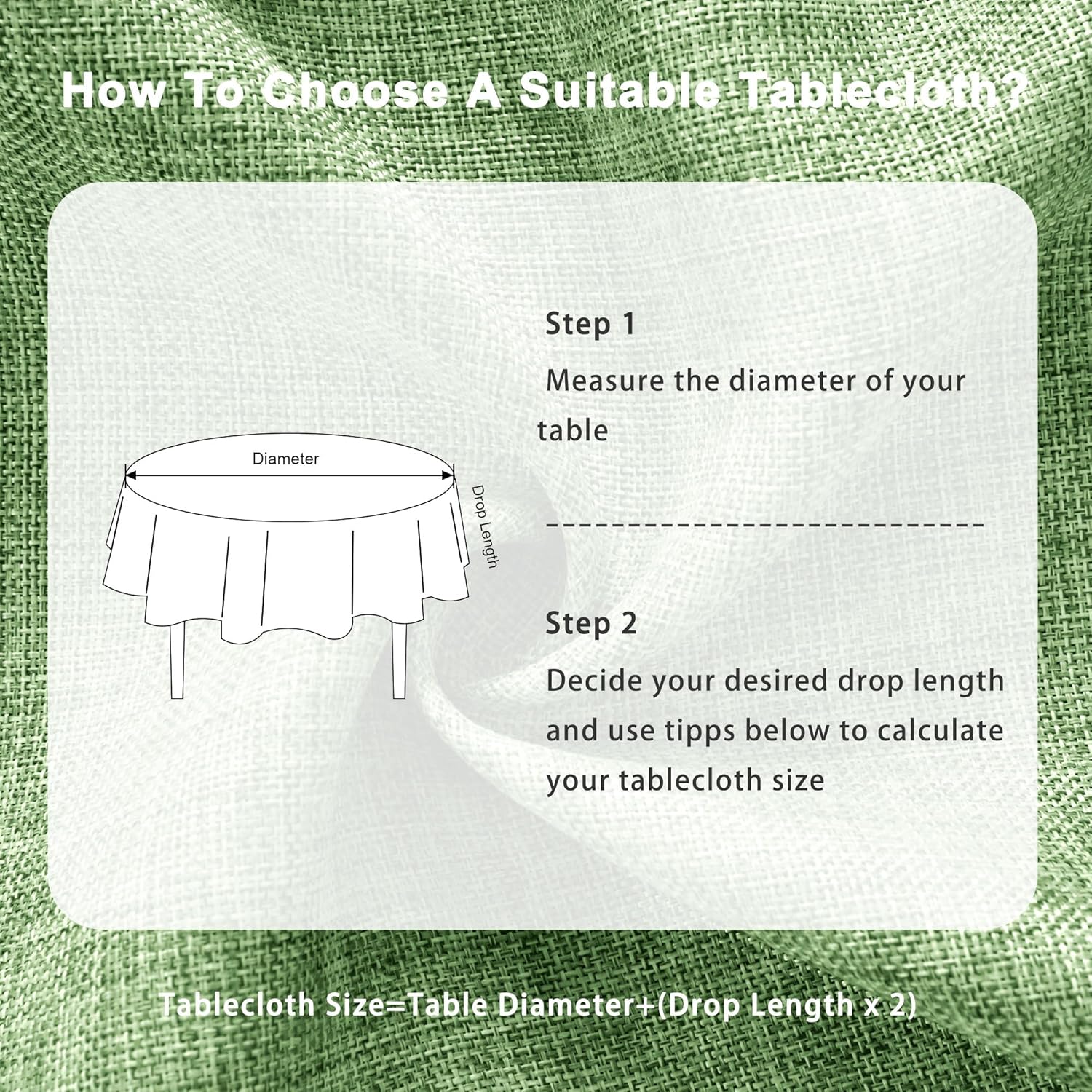 DWCN - nappe ronde effet lin - 180 cm - lavable, imperméable, vert clair