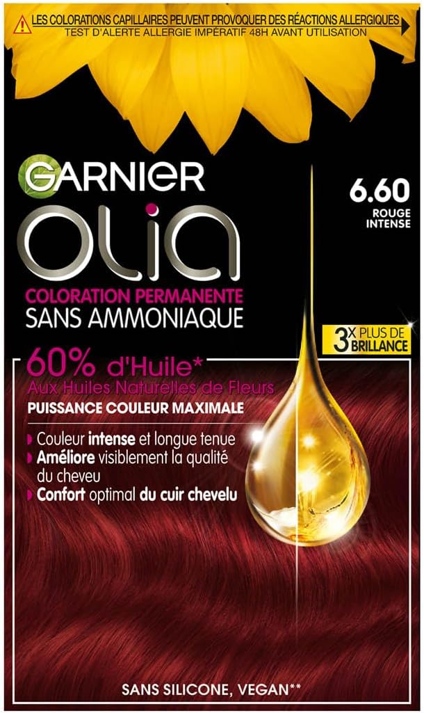Garnier - Olia Vivids - coloration permanente huile, rouge intense 6.60