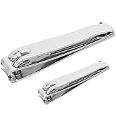 Deux coupe-ongles chromés présentés en différentes tailles, l'un plus grand et l'autre plus petit. Les deux sont dotés d'un mécanisme de coupe à levier standard.